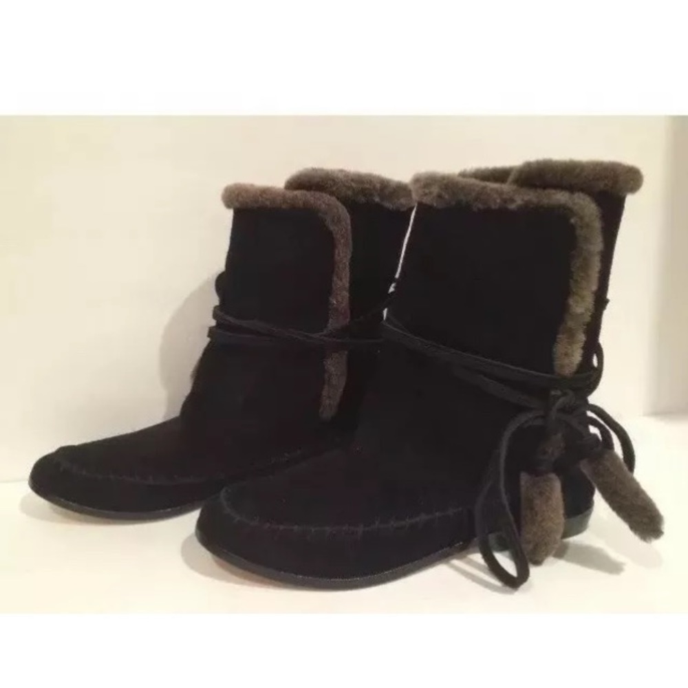 Cynthia Vincent flat suede fur boots black 7